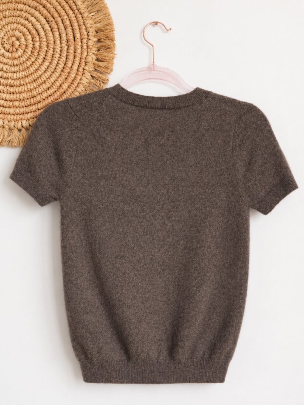 Quince Mongolian 100% Cashmere Brown Short Sleeve Sweater Tee SZ Small Preppy - Picture 3 of 9